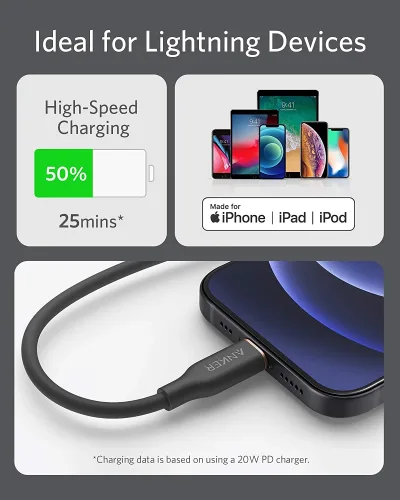 Anker <b>641</b> USB-C 至 Lightning 充電線 (Flow, 3 呎矽膠)