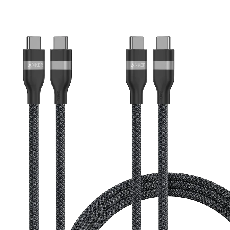 Câble Anker USB-C vers USB-C (3 ft / 6 ft, 240W, tressé en matériaux recyclés, lot de 2)