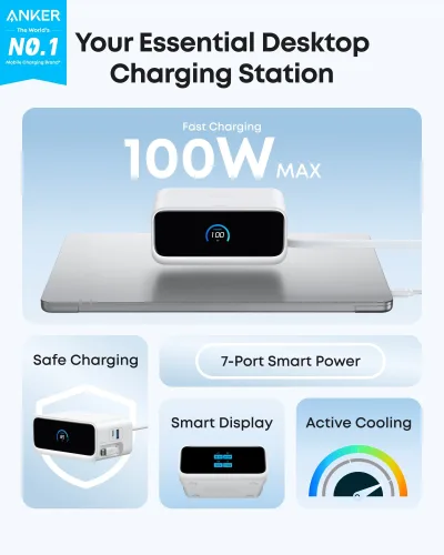 Anker Nano 充電站（7 合 1，100W）及 Anker Nano 充電器（45W）（附充電線）