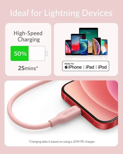 Anker <b>641</b> USB-C 至 Lightning 充電線 (Flow, 3 呎矽膠)