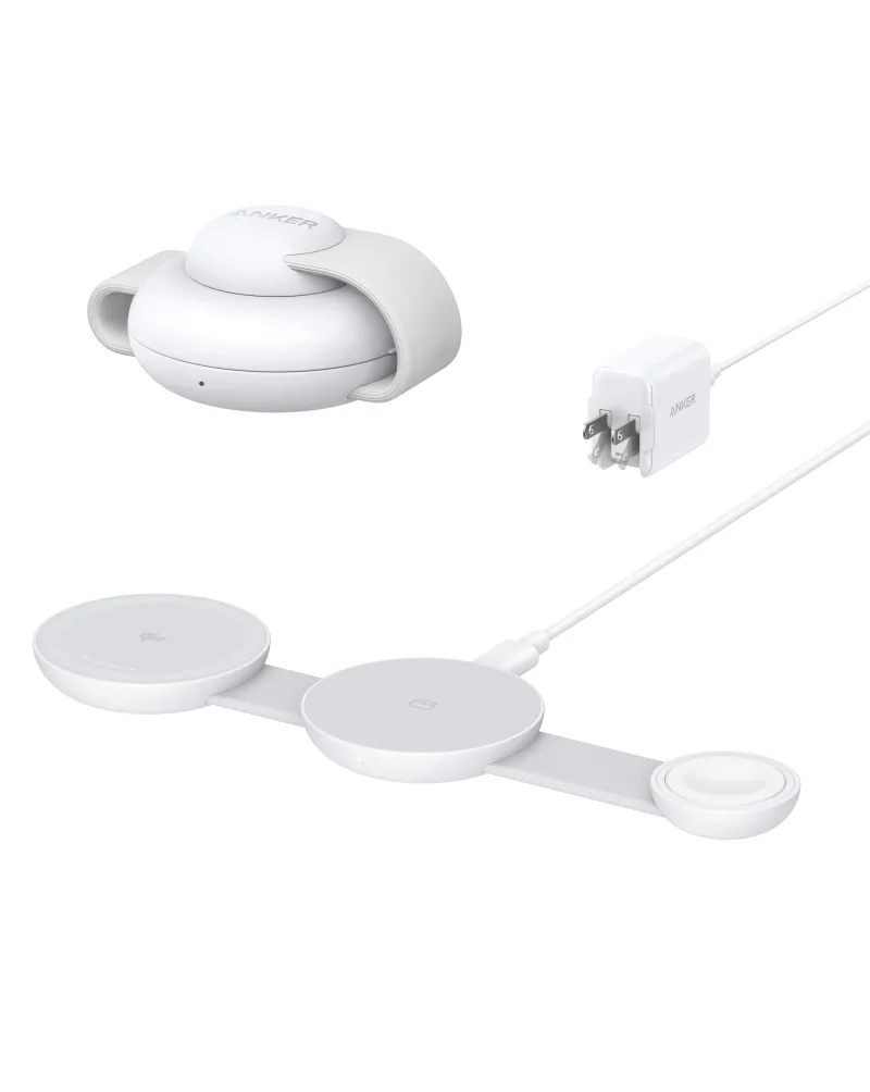 Anker MagGo ワイヤレス充電ステーション（3-in-1、折りたたみ式パッド）とAnker Nano トラベルアダプター（5-in-1、20W、1個入り）
