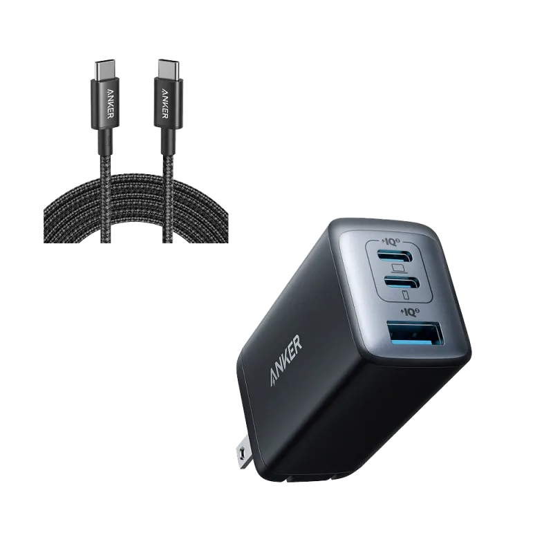 Anker <b>735</b> Charger (Nano II 65W) and New Nylon USB-C to USB-C 100W Cable (10 ft)
