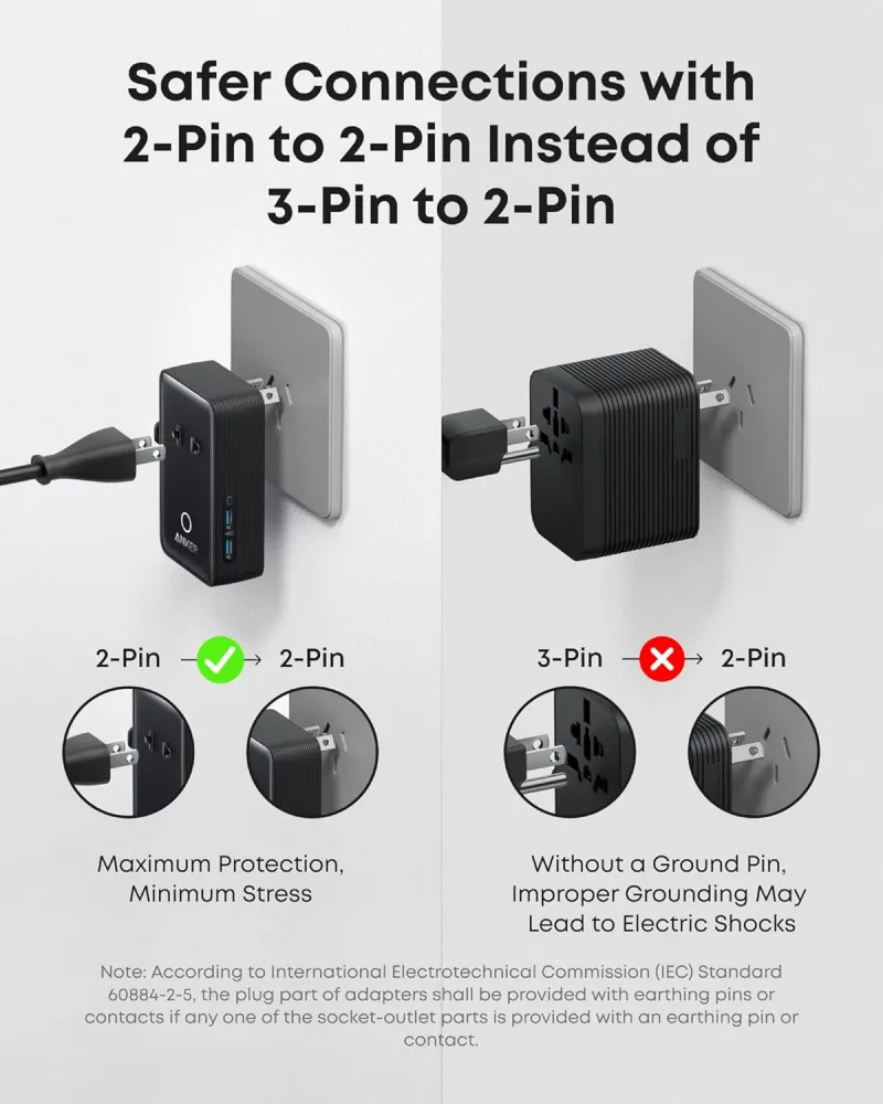 Anker Nano Travel Adapter (5-i-1, 20W, 1-pak) og Anker Nano Charger (45W) med USB-C til USB-C-kabel