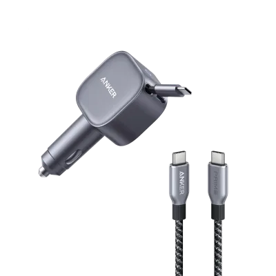 Anker Nano 75W biloplader og Anker Prime USB-C til USB-C-kabel (240W, upcycled-flettet)