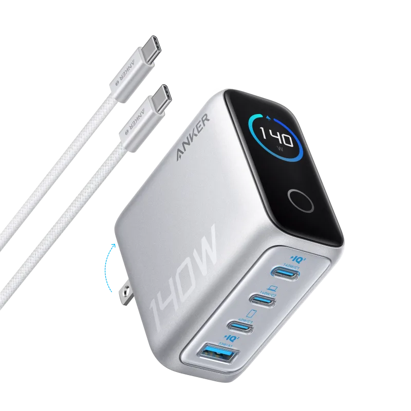 Anker 充電器 (140W, 4 埠, PD 3.1) 連 USB-C 充電線