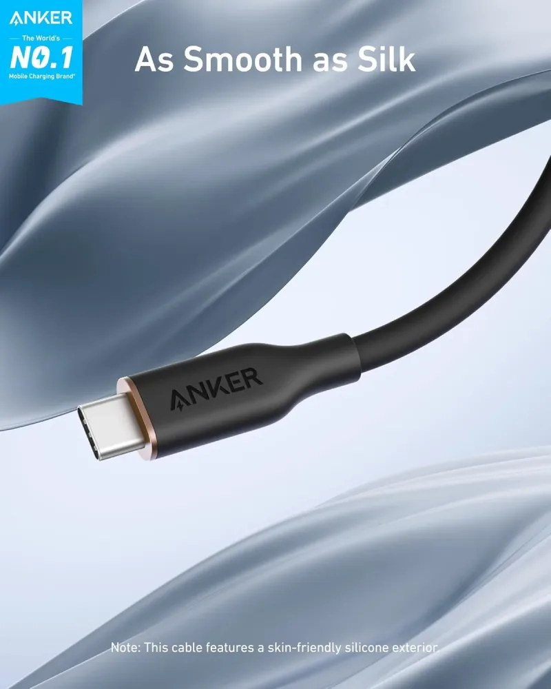 Cargador Anker <b>715</b> (Nano II 65W) y cable USB-C a USB-C (Flow, silicona, 3 ft)