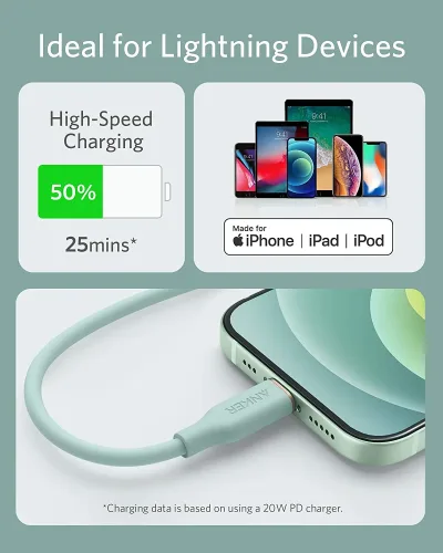Anker <b>641</b> USB-C 至 Lightning 充電線 (Flow, 3 呎矽膠)