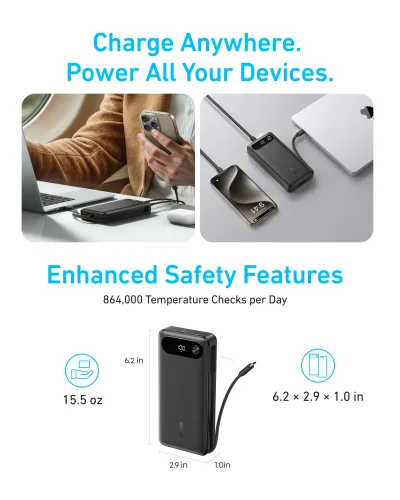 Anker Power Bank (20K, 87W, wbudowany kabel USB-C)