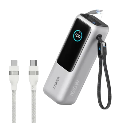 Bundle kit: Anker Laptop Power Bank (25K, 165W, Built-In and Retractable Cables) and Anker USB-C to USB-C Cable (6 ft, 240W, Upcycled-Braided)