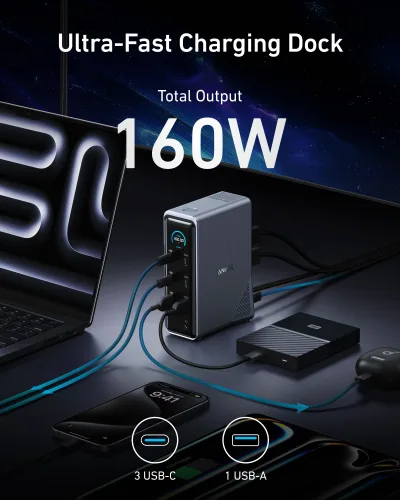 Anker Prime Charging Docking Station med 240W USB-C til USB-C-kabel