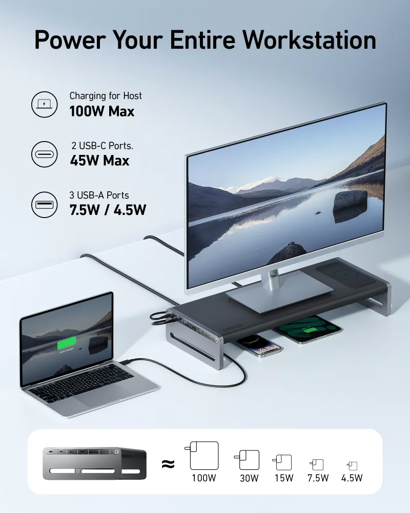 Anker <b>675</b> USB-C Docking Station (12-in-1, Monitor Stand, Wireless)