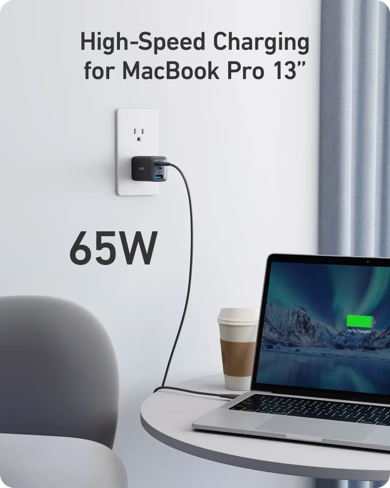 Anker <b>735</b> Charger (Nano II 65W) y cable USB-C a USB-C 100W New Nylon (10 ft)