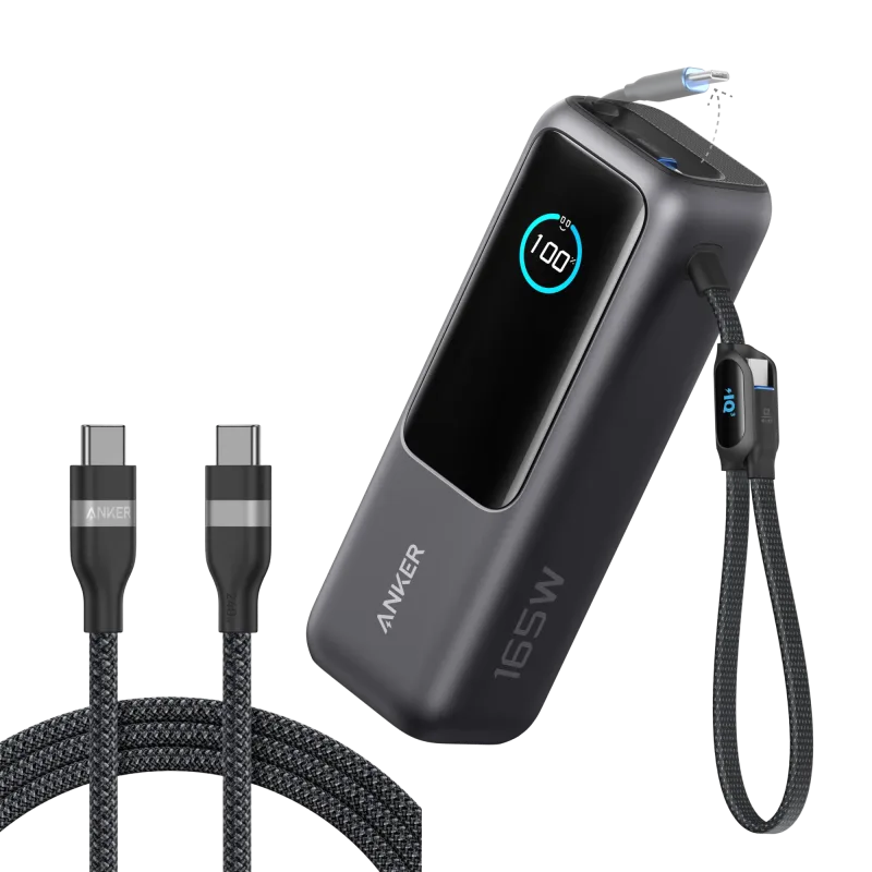 Bundle kit: Anker Laptop Power Bank (25K, 165W, Built-In and Retractable Cables) and Anker USB-C to USB-C Cable (6 ft, 240W, Upcycled-Braided)