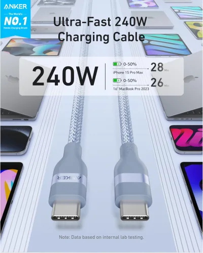 Anker USB-C-auf-USB-C-Kabel (3 ft / 6 ft, 240W, Upcycled-Braided)