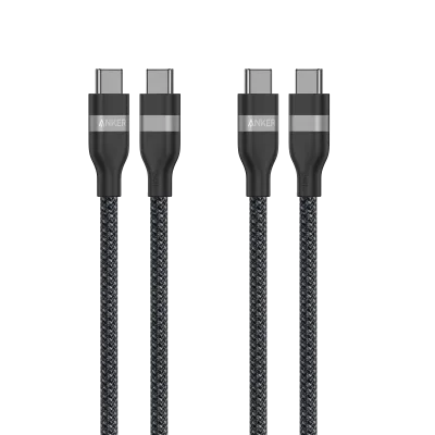 Câble Anker USB-C vers USB-C (3 ft / 6 ft, 240W, tressé en matériaux recyclés, lot de 2)