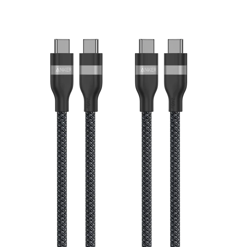 Anker USB-C to USB-C Cable (3 ft / 6 ft, 240W, Upcycled-Braided, 2-Pack)