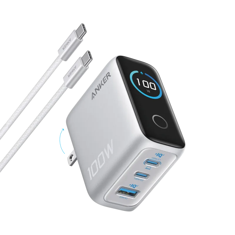 Anker Charger (100W, 3 poorten, Smart Display)