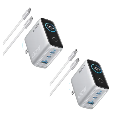 Anker Charger (100W, 3 porte, Smart Display) 2-Pack