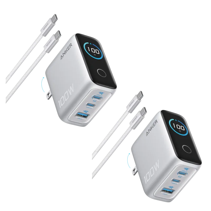 Anker Charger (100W, 3 Ports, Smart Display) 2-Pack