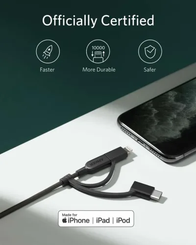 Anker <b>321</b> USB-A to Lightningケーブル（3 ft 3-in-1）