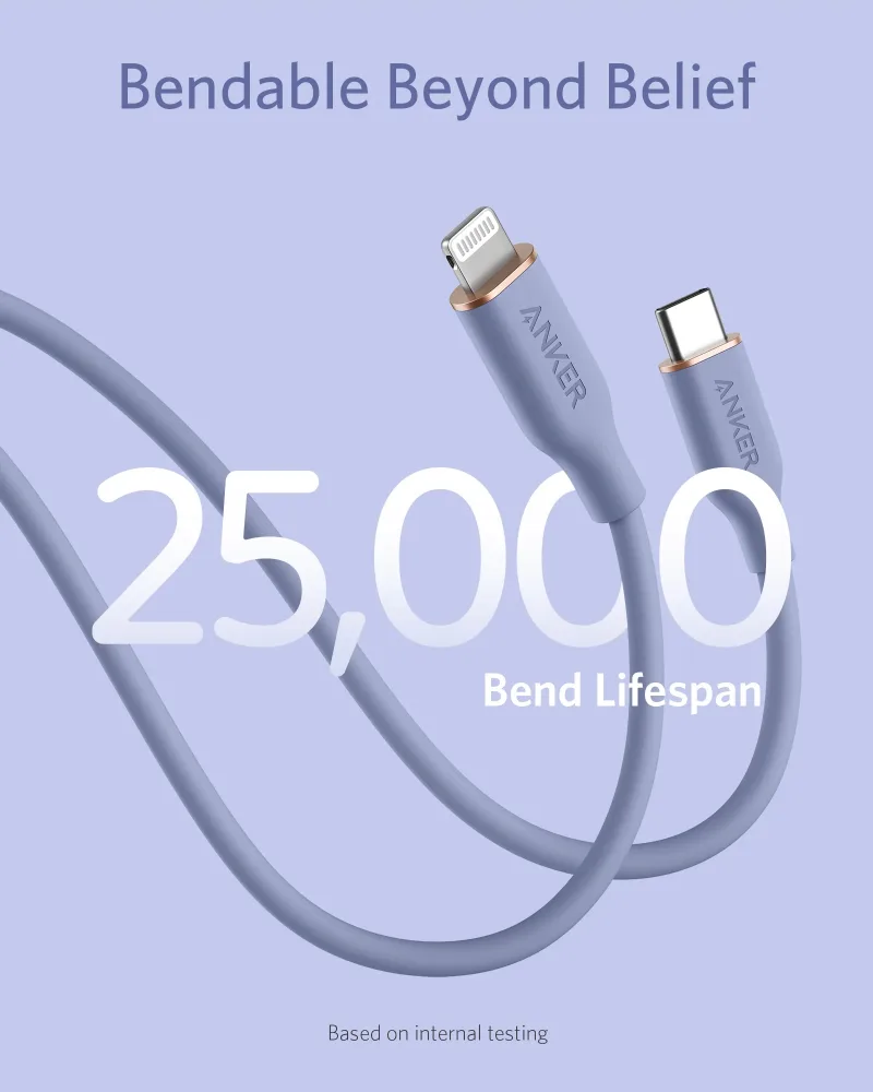 Anker <b>641</b> USB-C 至 Lightning 充電線 (Flow, 3 呎矽膠)