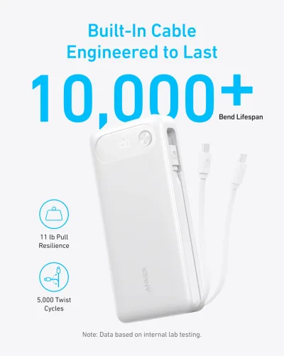 Anker Power Bank (20K, 87W, wbudowany kabel USB-C)