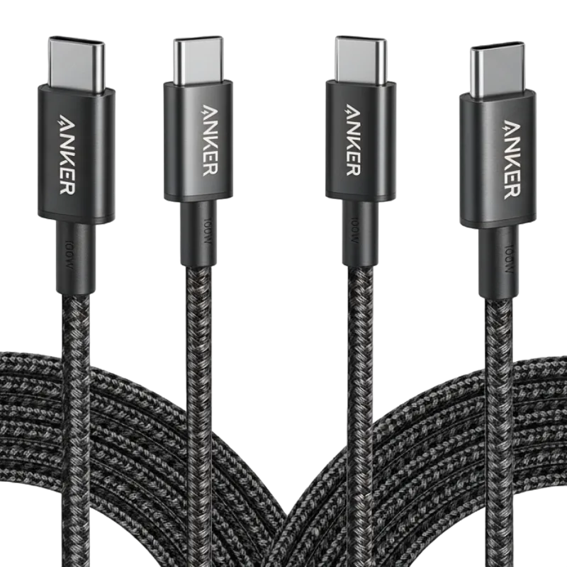 New Nylon USB-C to USB-C 100W Cable (10 ft, 2-Pack）