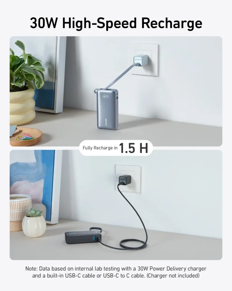 套裝組合：Anker Nano Power Bank (30W, Built-In USB-C Cable) 及 Anker Nano Charger (20W)