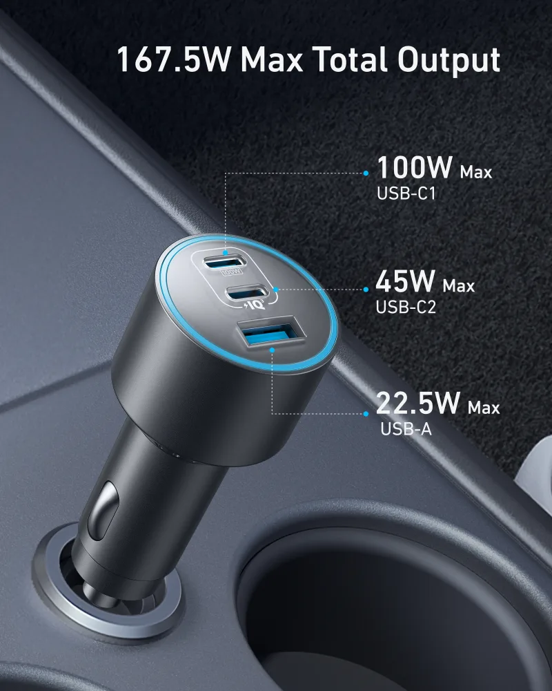 Carregador de Carro Anker Nano (167,5W, 3 Portas)