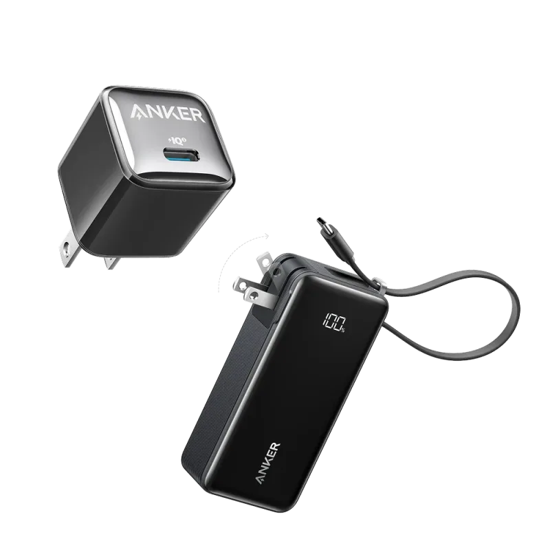 Bundle kit: Anker Power Bank (10K, Fusion, Built-In USB-C Cable)and Anker Nano Charger (20W)