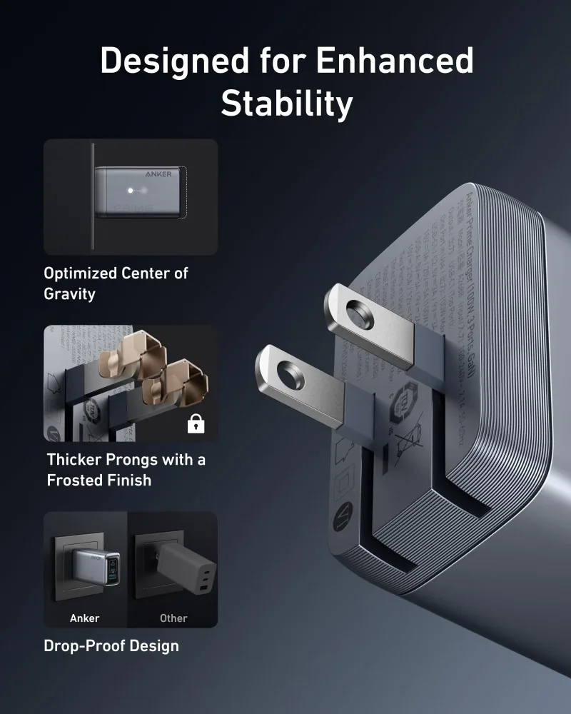 Anker Prime Charger（100W，3 個連接埠，GaN）及 USB-C 至 USB-C 充電線（240W，6 呎）