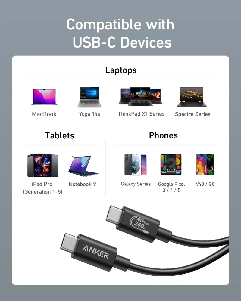 Anker <b>515</b> USB-C 至 USB-C 充電線（兼容 Thunderbolt 4）