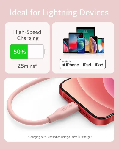 Anker <b>641</b> USB-C 至 Lightning 充電線 (Flow, 3 呎矽膠)