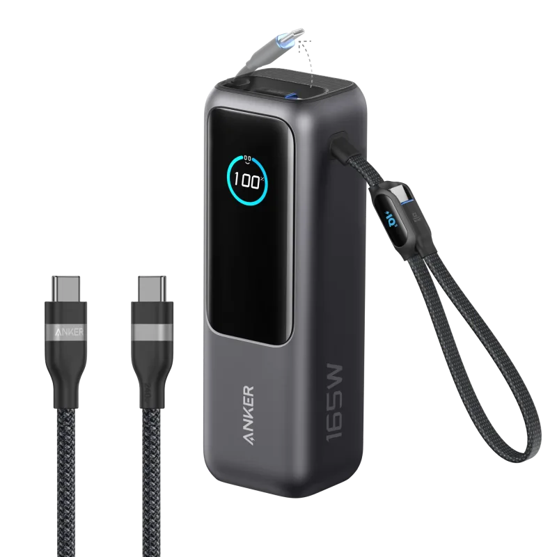 Bundle kit: Anker Laptop Power Bank (25K, 165W, Built-In and Retractable Cables) and Anker USB-C to USB-C Cable (6 ft, 240W, Upcycled-Braided)