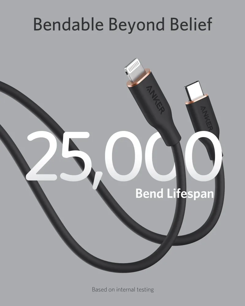 Anker <b>641</b> USB-C 至 Lightning 充電線 (Flow, 3 呎矽膠)