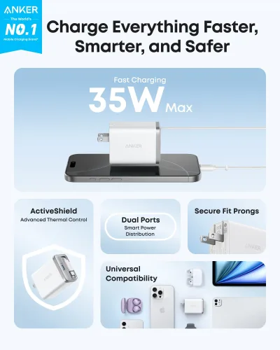 Anker Nano Charger (35W, Built-In Retractable USB-C Cable)