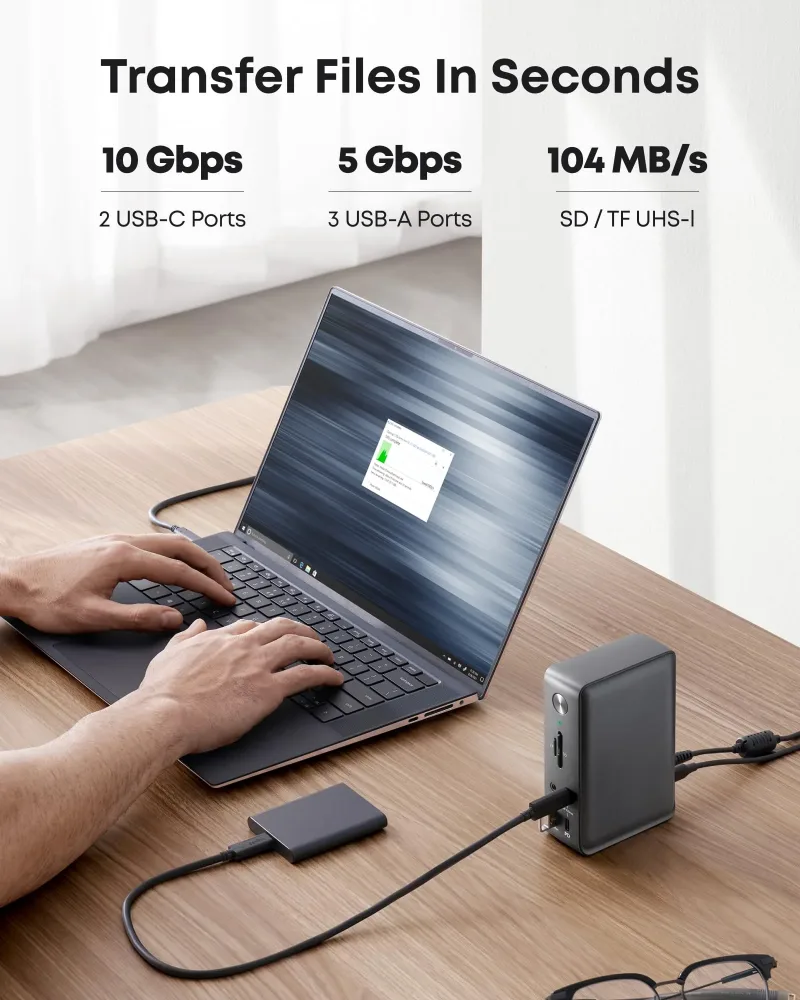 Anker <b>575</b> USB-Cドッキングステーション (13-in-1) & New Nylon USB-C to USB-C 100Wケーブル (10 ft)