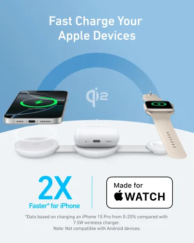 Anker MagGo ワイヤレス充電ステーション（3-in-1、折りたたみ式パッド）とAnker Nano トラベルアダプター（5-in-1、20W、1個入り）