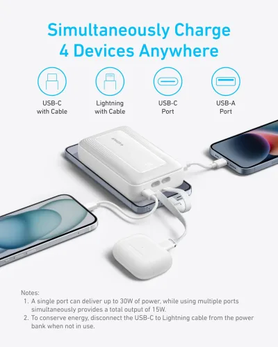 Anker Zolo Power Bank (20K, inbyggd USB-C- och Lightning-kabel)