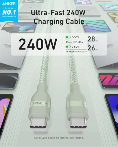 Anker USB-C-auf-USB-C-Kabel (3 ft / 6 ft, 240W, Upcycled-Braided)