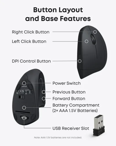 Anker 2.4G 무선 버티컬 인체공학 광마우스
