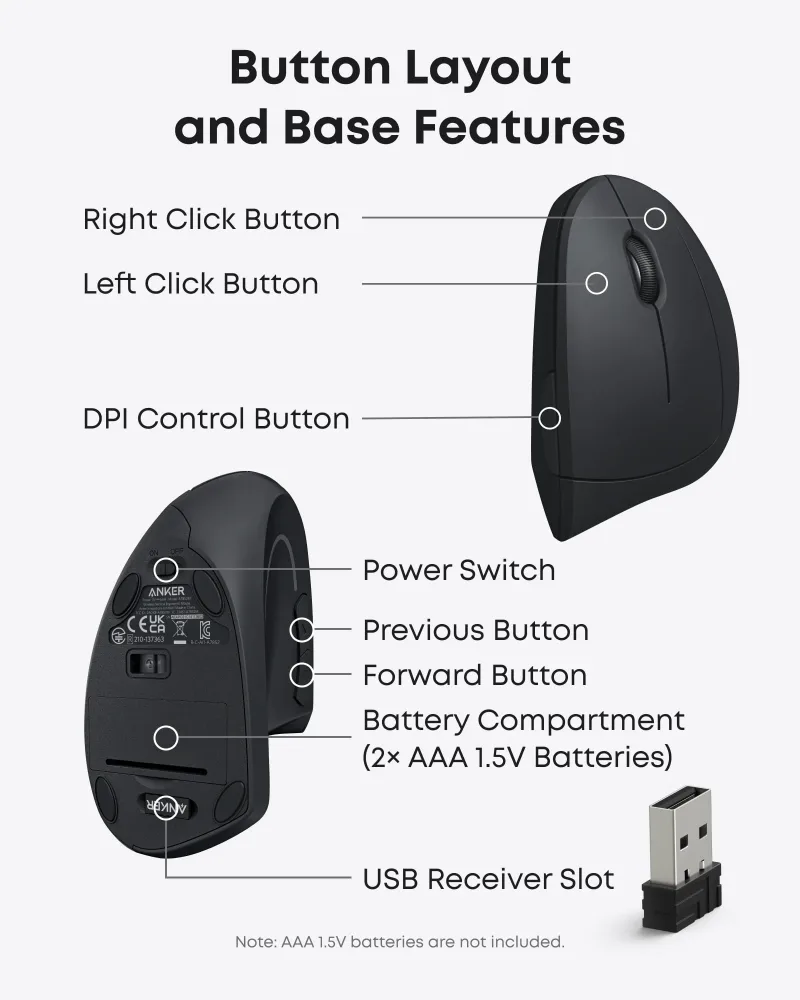 Anker 2.4G 무선 버티컬 인체공학 광마우스