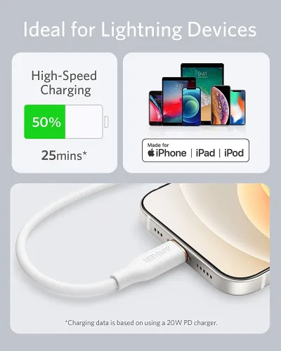 Anker <b>641</b> USB-C 至 Lightning 充電線 (Flow, 3 呎矽膠)
