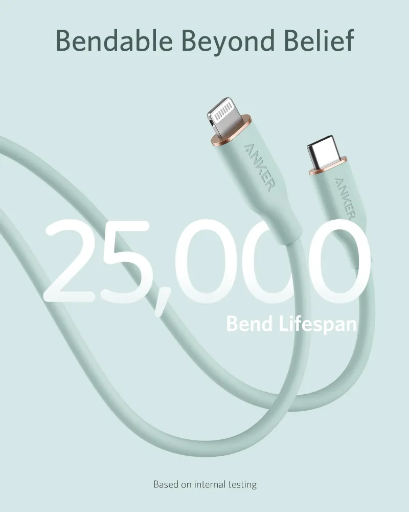 Anker <b>641</b> USB-C 至 Lightning 充電線 (Flow, 3 呎矽膠)