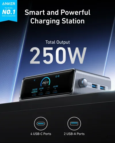 Anker Prime Charger (250W, 6 portar, GaNPrime)