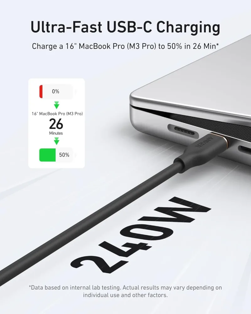 Anker <b>643</b> USB-C to USB-C Cable (Flow, Silicone, 240W, 2-Pack, Midnight Black)