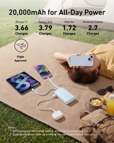 Anker Zolo Power Bank (20K, inbyggd USB-C- och Lightning-kabel)