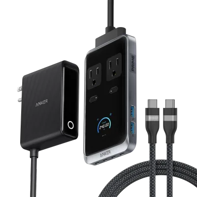 Anker Prime 充電站 (8 合 1，240W) 及 USB-C 至 USB-C 充電線 (6 呎，240W)