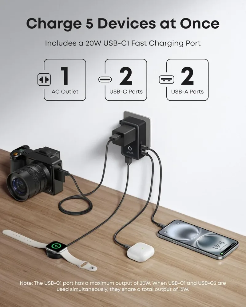Adaptador de Viaje Anker Nano (5 en 1, 20W, Pack de 2)