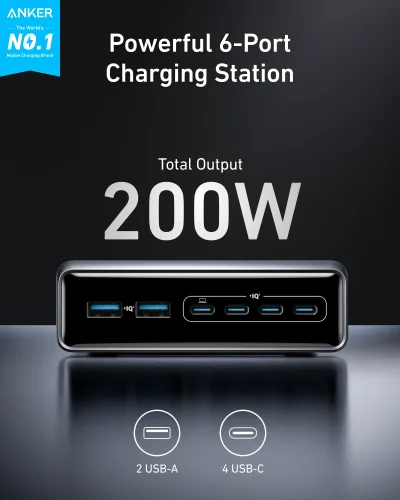 Anker Prime lader (200W, 6 poorten, GaN)
